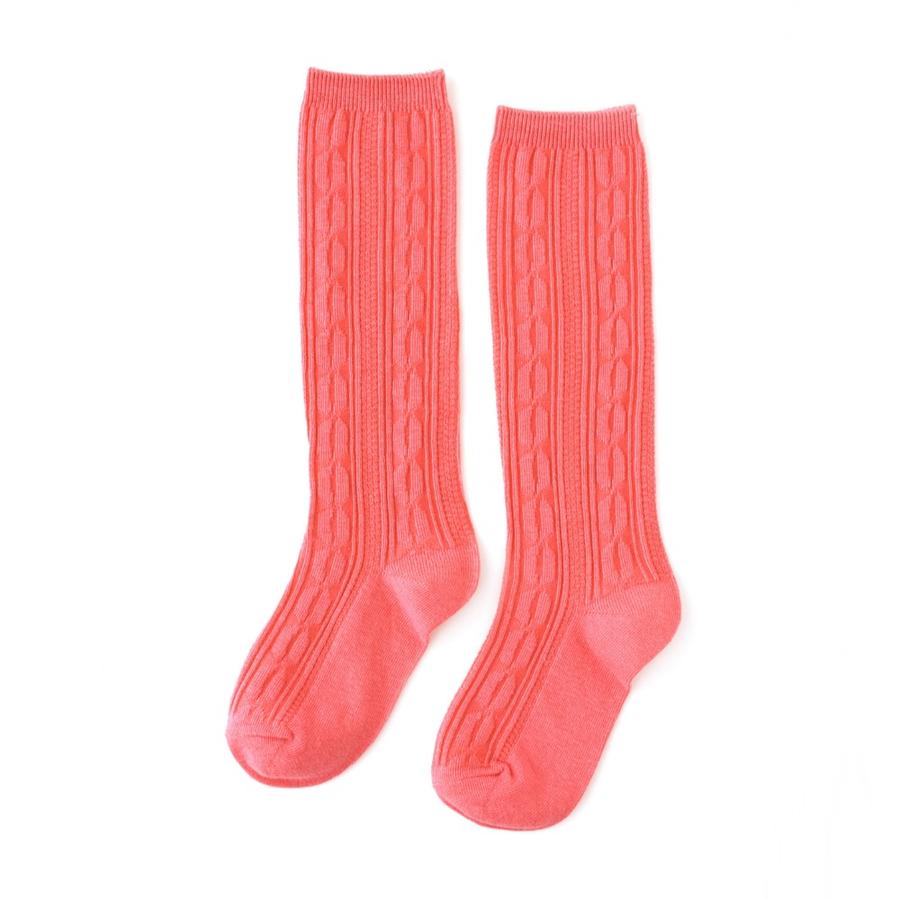 Coral Cable Knit Knee High Socks