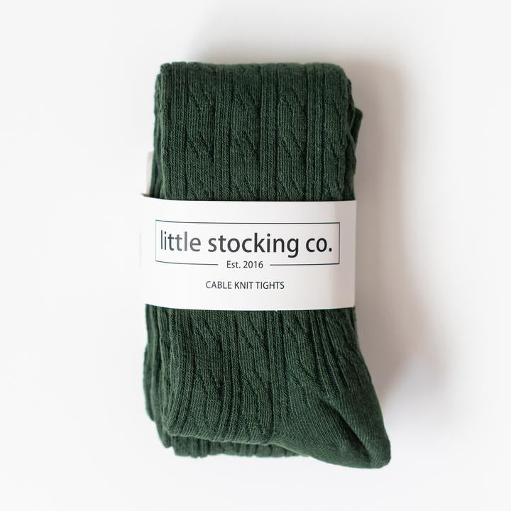Dark Green Cable Knit Tights