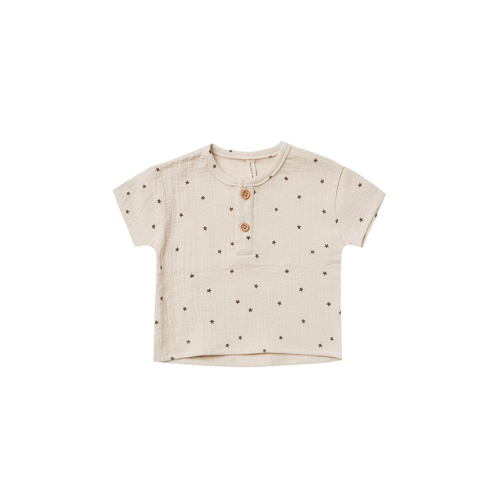 Quincy Mae Natural Woven Henry Top