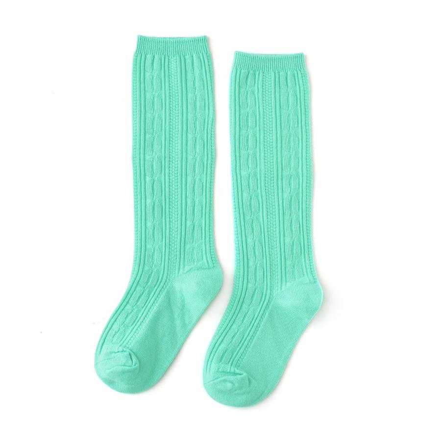 Seafoam Cable Knit Knee High Socks