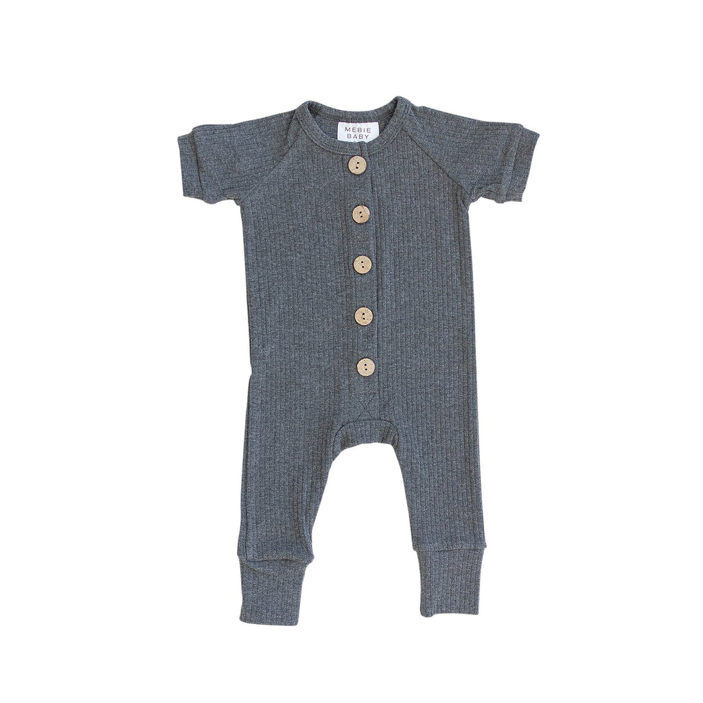 mebie baby ribbed short sleeve button romper